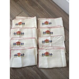 Vintage Cream Vintage Japan Guest Linen Napkins w/ Red Border 18" x 11"